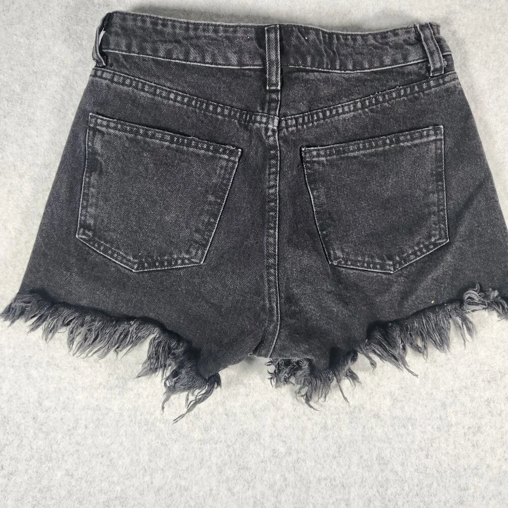Zara Washed Black Distressed Mid Rise Button Fly Denim Shorts Size 4 - Picture 2 of 8